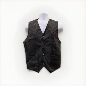 Bike Star Mens Black‎ Stitched Leather Motorcycle Riding Vest Sz XS Biker Riding